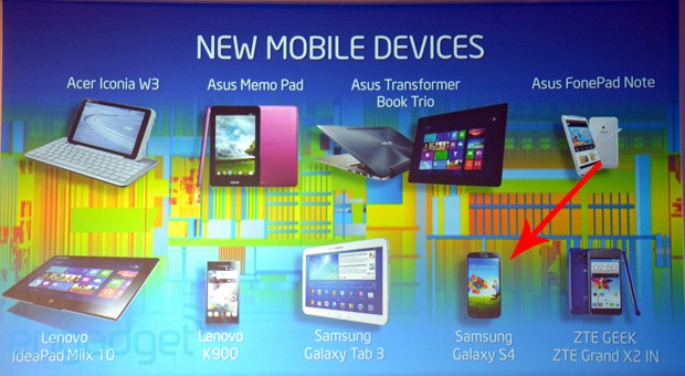  Hình ảnh giới thiệu của Intel về những thiết bị sẽ sử dụng vi xử lý của mình trong đó có Galaxy S4.