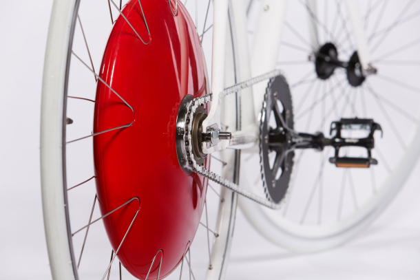 The Copenhagen Wheel from Superpedestrian gives a battery-powered assist to cyclists going uphill and recharges its battery when they're descending or braking.