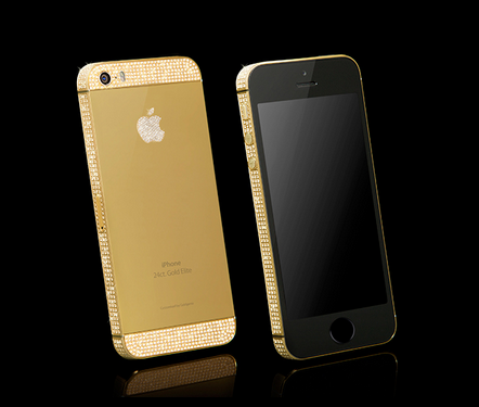  iPhone 5s dát vàng nạm kim cương ở viền và mặt sau.