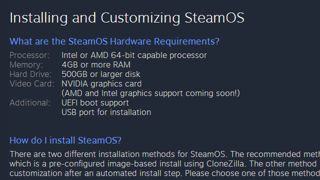 Yêu cầu hệ thống để cài đặt SteamOS.