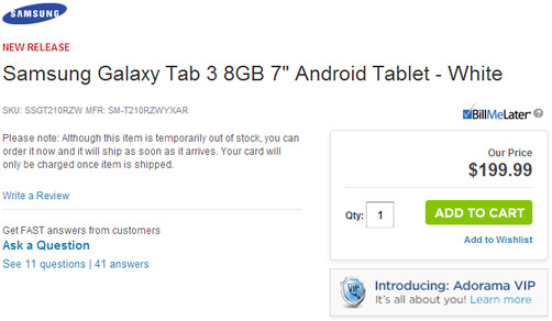  Mức giá bị rò rỉ của Galaxy Tab 3 7.0.