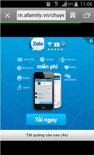  Demo quảng cáo trên di động của ứng dụng OTT Zalo