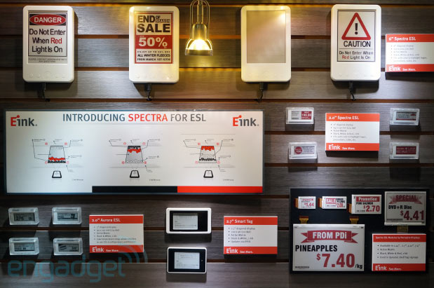 DNP E Ink's threepigment Spectra displays update pricing in real time, are destined for supermarket shelves handson