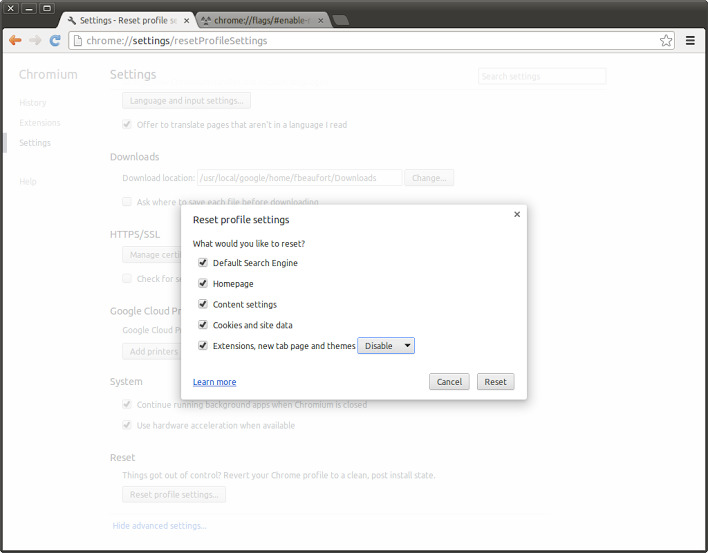 Screenshot from 2013 05 24 15 49 11 Google adds Reset profile settings feature to Chromium, allows users to fix issues and clean up after malware