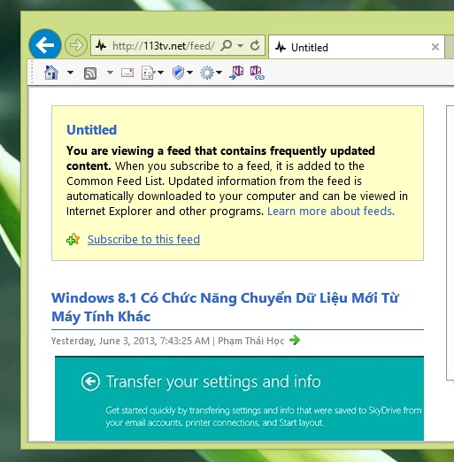 Chia sẻ dữ liệu RSS giữa Windows Internet Explorer và Outlook