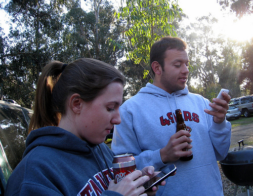 This picture of friends getting a little wild while tailgating at the 'Niners game: