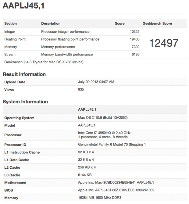 Haswellequipped 15inch MacBook Pro appears in Geekbench report