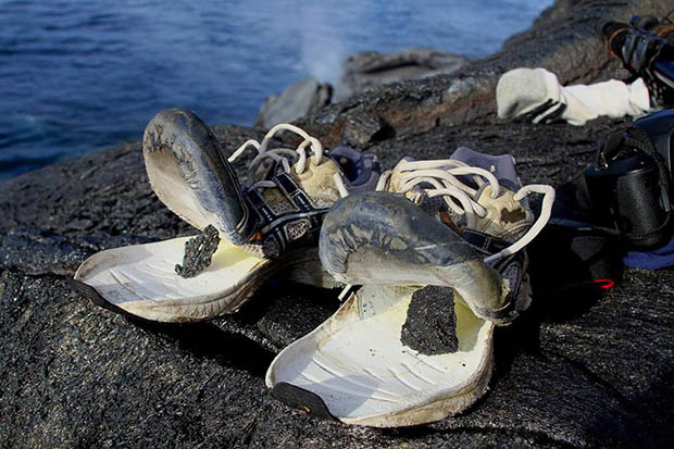 Photographer Gets So Close to Lava That His Shoes and Tripod Catch on Fire shoes