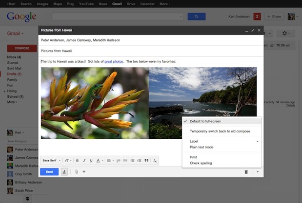 Google brings new fullscreen compose window to Gmail