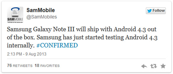 Samsung xác nhận Galaxy Note 3 sẽ chạy HĐH Android 4.3