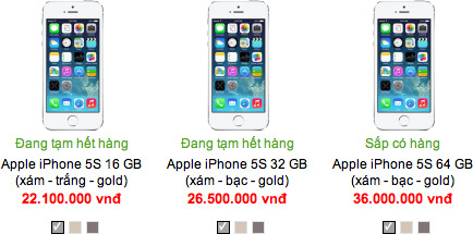 iPhone 5S và iPhone 5C hàng xách tay đồng loạt giảm giá 3