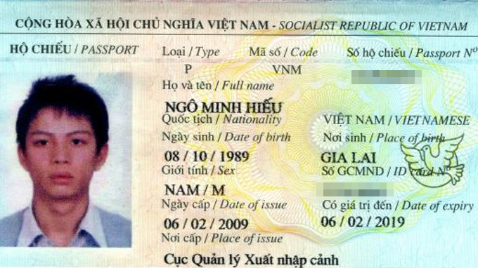  Hộ chiếu của Ngô Minh Hiếu - người đang bị cáo buộc ăn trộm hơn 500.000 thông tin cá nhân tại Mỹ