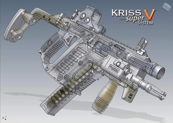 Hình ảnh mô phỏng kết cấu bên trong của súng tiểu liên Kriss Super V.