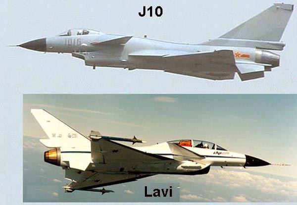 Tiêm kích J-10 ở trên và bản thiết kế tiêm kích Lavi của Israel của Israel.
