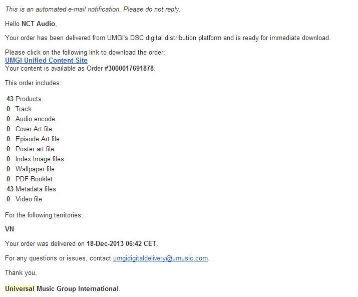  Email thông báo cập nhật album mới của Universal - Một đối tác nhạc quốc tế của NCT.