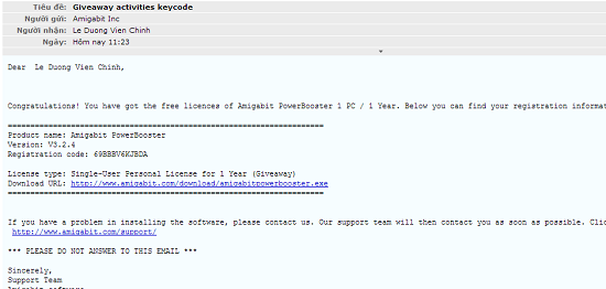 Đăng ký miễn phí bản quyền Amigabit PowerBooster đến 21/7
