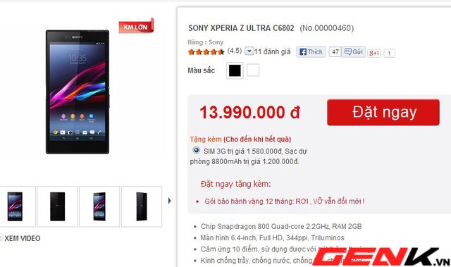 Xperia Z Ultra giảm giá sốc 4 triệu đồng tại Việt Nam