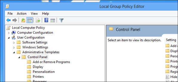 Vô hiệu hóa thiết lập Control Panel và PC Settings trên Windows 8