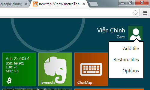 New MetroTab - Mang giao diện Start Screen lên Google Chrome
