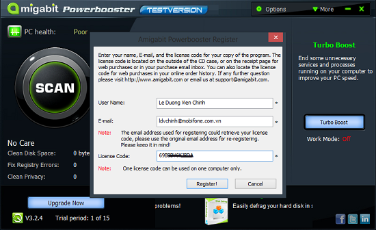 Đăng ký miễn phí bản quyền Amigabit PowerBooster đến 21/7