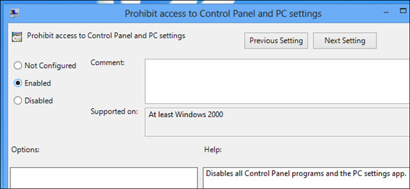 Vô hiệu hóa thiết lập Control Panel và PC Settings trên Windows 8