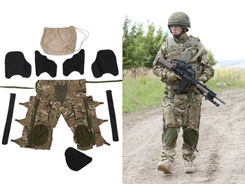  Một số nguồn tin cho biết, trong bộ đồ bảo vệ vùng chậu có thể có cả Lớp 3 (Tier Three) giống như một quần short chống đạn. Trên ảnh, bên phải là một lính Anh mặc đủ bộ bảo vệ hạ bàn.