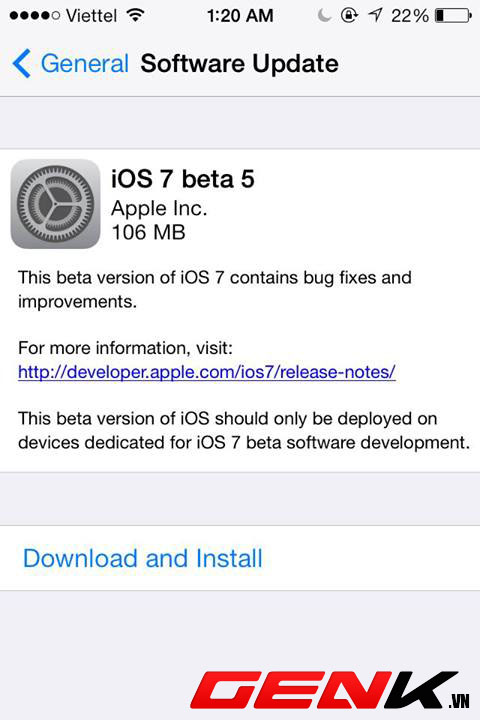 Apple lại n&acirc;ng cấp iOS 7 beta lần thứ 5