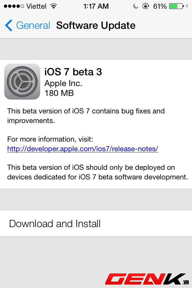 Apple tiếp tục cập nhật iOS 7 lên phiên bản beta 3
