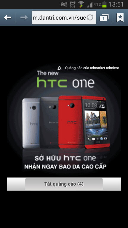 Quảng cáo pop-up trên mobile của HTC gây sự chú ý mạnh tới độc giả