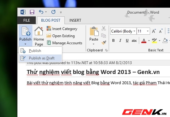 Viết Blog bằng Microsoft Word 2013