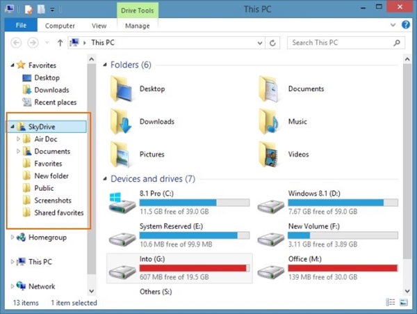 Loại bỏ thư mục SkyDrive trong Windows 8.1 Explorer