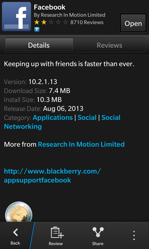 Facebook hỗ trợ phiên bản mới trên BlackBerry 10: Cuộn trang nhanh hơn