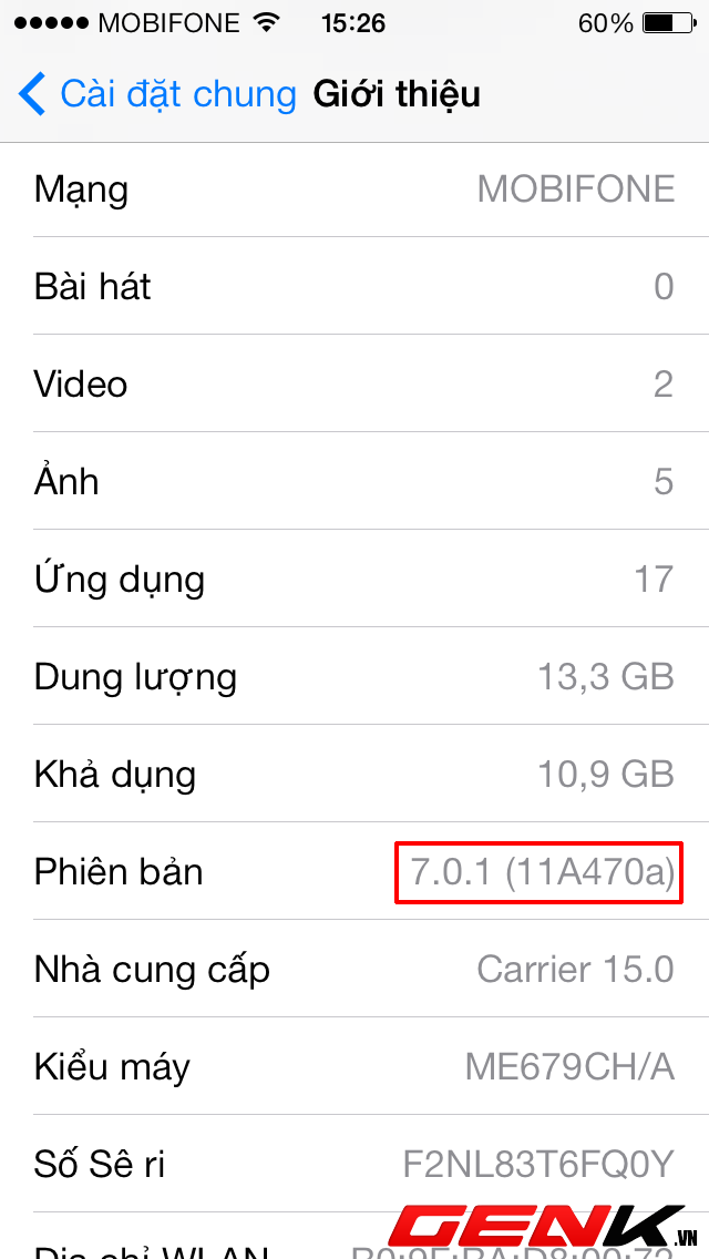  Đặc biệt hơn, iPhone 5c đã được cập nhật lên hệ điều hành iOS 7.0.1