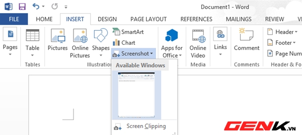 Hướng dẫn sử dụng công cụ Screenshot Tool trong Microsoft Word 2013