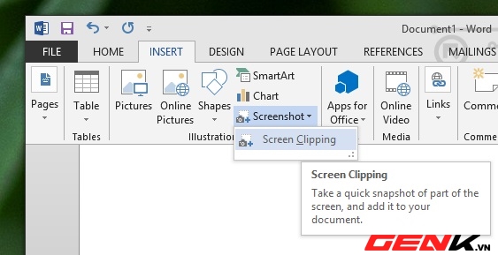 Hướng dẫn sử dụng công cụ Screenshot Tool trong Microsoft Word 2013
