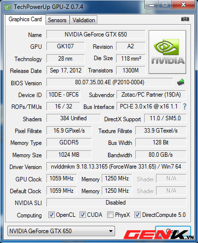 GTX 650 Synergy v 650 Ti VGA t m trung h p d n t Zotac