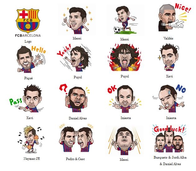  Bộ Sticker FC Barcelona trên LINE với những gương mặt quen thuộc như Messi, Neymar, Xavi, Iniesta, Puyol…