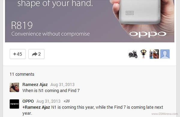 Oppo xác nhận smartphone chuyên chụp ảnh N1 lên kệ trong năm nay, Find 7 trình làng cuối năm sau