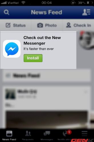  Facebook đang tích cực mồi chài người sử dụng Facebook Apps cài Messenger của mình