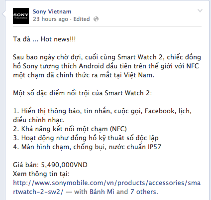  Giá bán được chia sẻ trên Fanpage chính thức của Sony Việt Nam.