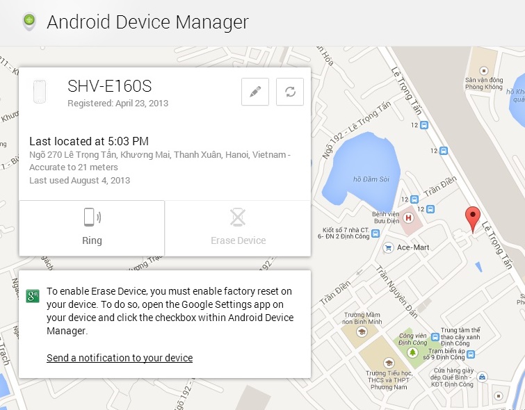 Đã có thể sử dụng dịch vụ chống trộm thiết bị Android của Google 