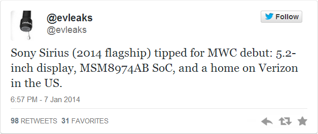 Siêu di động Sirius hiện hình là Xperia Z2, pin khủng hơn cả Galaxy Note 3