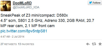 Sony Xperia Z3 Compact lộ cấu hình khủng