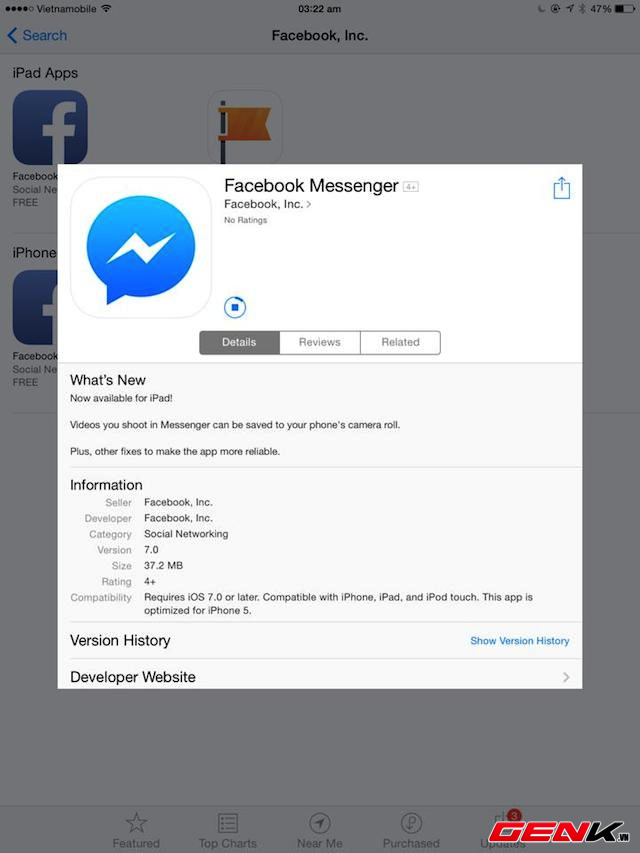 Facebook cập nhật Messenger cho iOS, chính thức hỗ trợ iPad