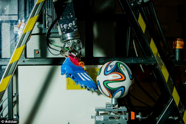 Robo-boot: The Brazuca underwent a series of extensive tests, including this robotic boot trial, in order to meet and exceed FIFA regulations