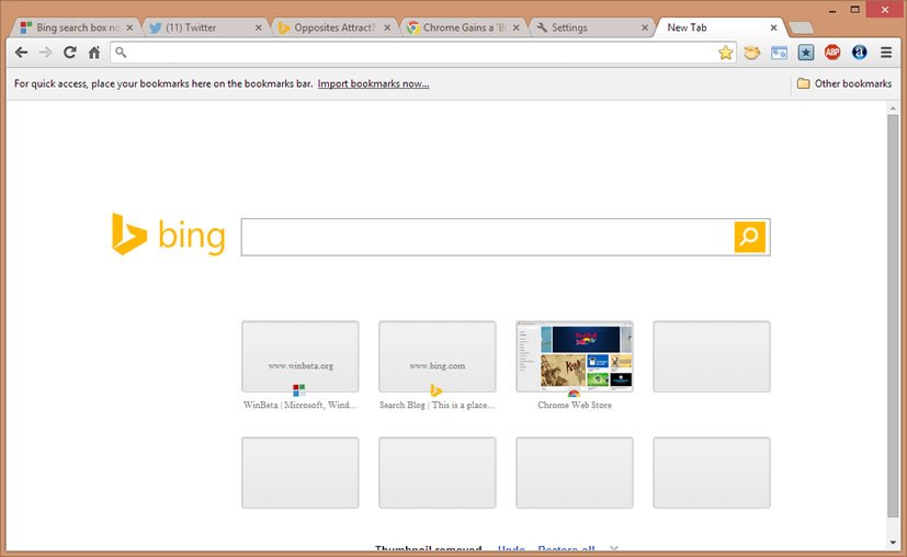 Bing search box now appears in Google Chomes new tab page