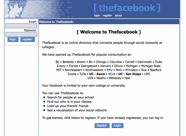 Giao diện ban đầu của TheFacebook - tiền thân của Facebook ngày nay