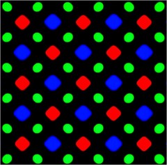 Samsungs diamond pixel matrix used in its AMOLED displays, notice there are 2 green sub-pixels and only one red and blue.