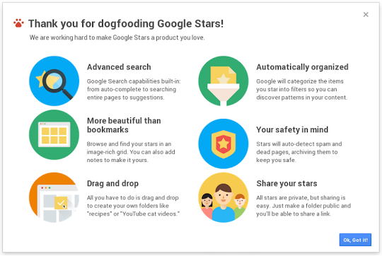 google stars splash Leaked Google Stars video and screenshots show built in search, filter, folder, security, and sharing features