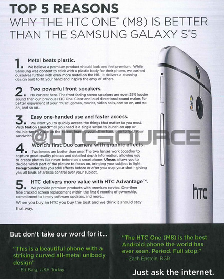 HTC đưa ra 5 lí do khiến HTC M8 đáng tiền hơn so với Galaxy S5